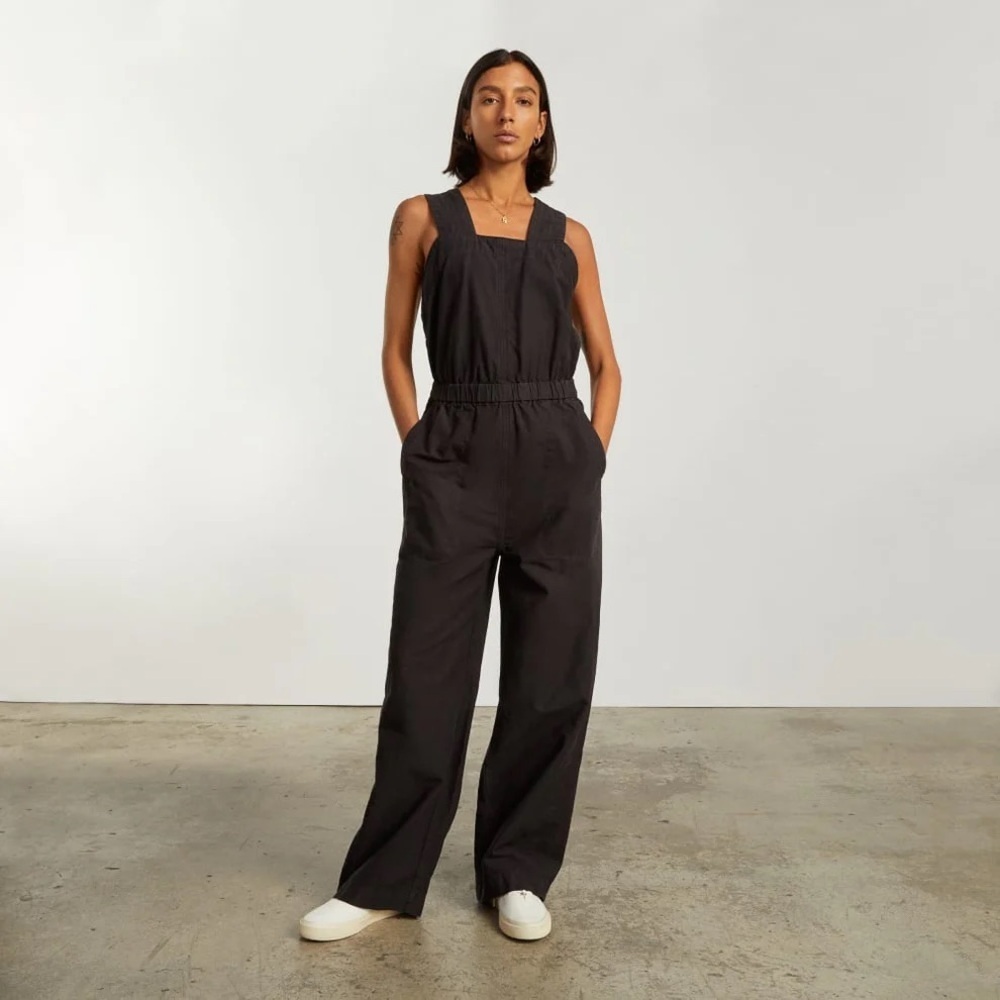 Everlane Women’s The Fatigue Apron Cotton/Linen Jumpsuit in Black Size 2